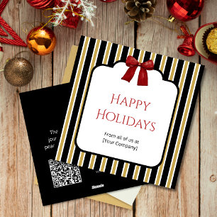 Black Stripes & Red Bow Custom Corporate Greetings Holiday Card