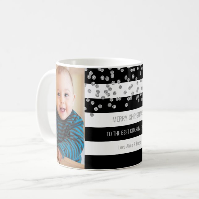 Black Stripes Silver Photo Best Grandpa Christmas Coffee Mug (Front Left)