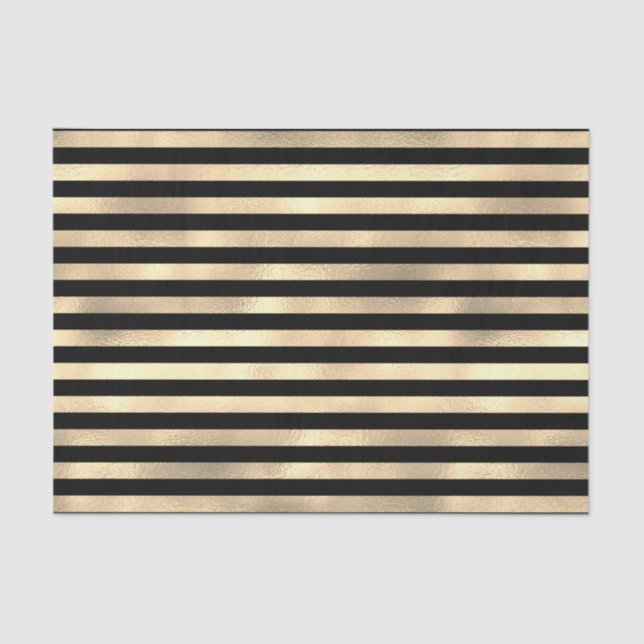 Black Stripes Textured Iridescent Gold Background  Tissue Paper (Front)