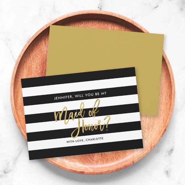 Black Stripes Will You Be My Maid of Honour Invitation (Creator Uploaded)