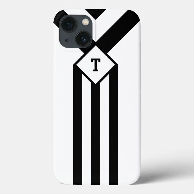 Black Stripes with Monogram on White Case-Mate iPhone Case (Back)