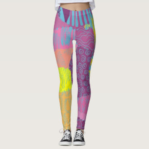 Black Strokes Multicolored Geometric Leggings