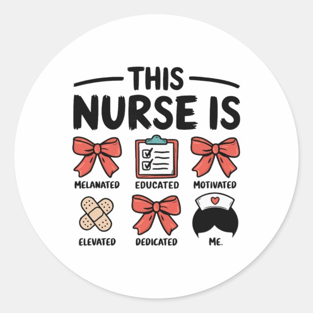 Black Strong Nurse Afro Girl Melanin African Ameri Classic Round Sticker (Front)