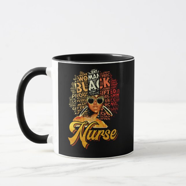 Black Strong Nurse Afro Melanin African American Mug (Left)