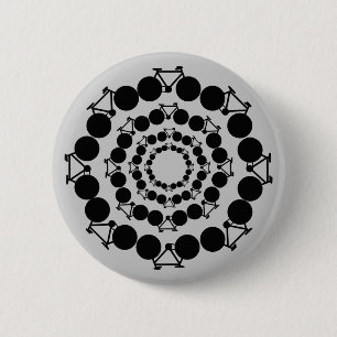 black stylised bikes in circles 6 cm round badge