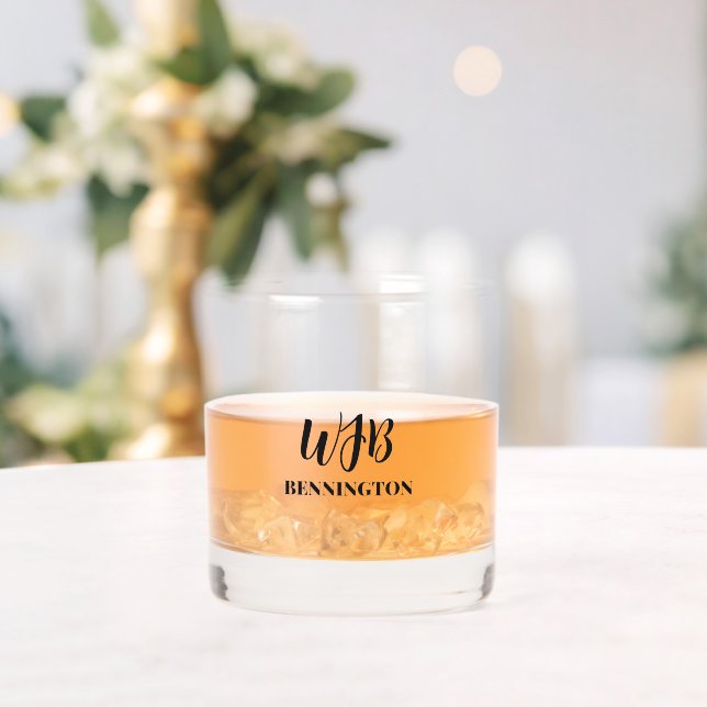  Black Stylised Monogram and Name Whiskey Glass (Insitu (Wedding))