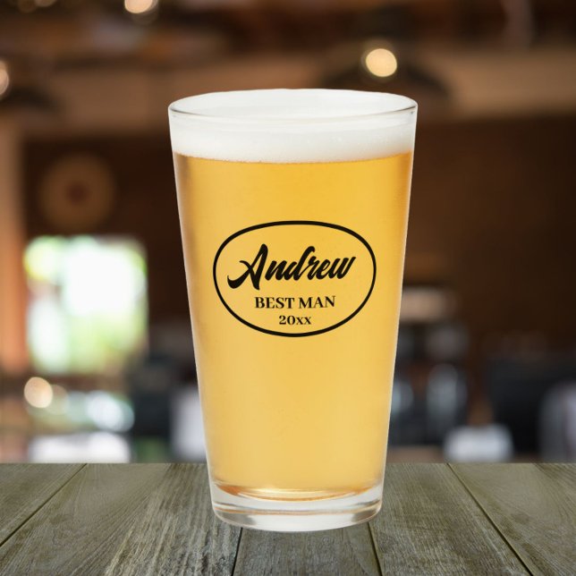 Black Stylised Name Wedding Best Man Glass (In Situ)