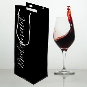 Black Stylised Script Wedding Bridesmaid Wine Gift Bag