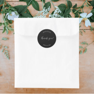 Black Stylised Wedding Thank You Classic Round Sticker