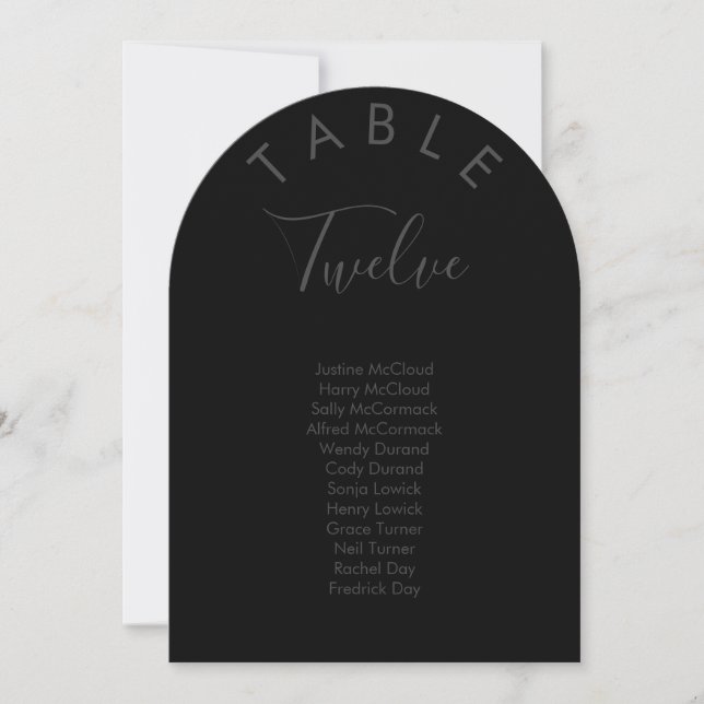 Black Stylish Arched Black Guest Seating Chart Invitation (Front)