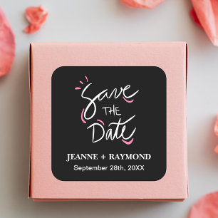Black Stylish Calligraphy Wedding Save the Date Square Sticker