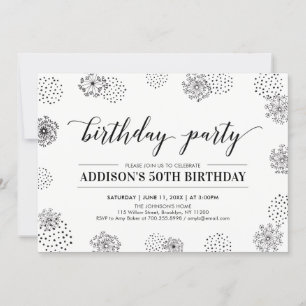 Black Stylish Modern 50th Adult Birthday Party Invitation