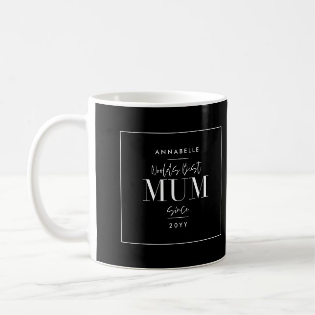 Black stylish modern mum mothers day typography coffee mug (Left)