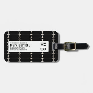 black, stylish & monogrammed (name & initials) luggage tag
