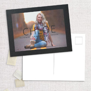 Black Stylish Photo Grad Announcement Postcard