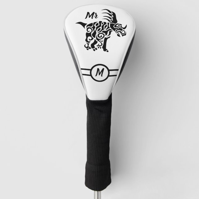 Black Styracosaurus  with Tribal War Paint Golf Head Cover (Front)