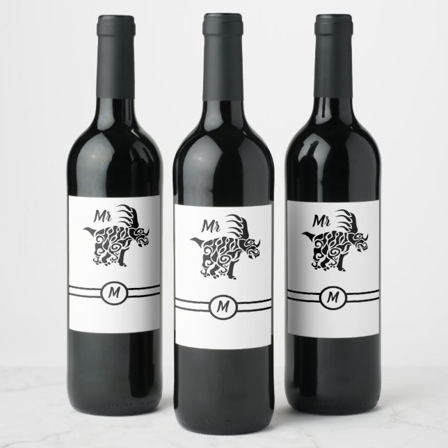 Black Styracosaurus  with Tribal War Paint Wine Label (Bottles)