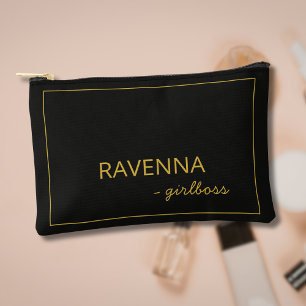 Black Subtle Gold Frame Luxury Girlboss Name Accessory Pouch