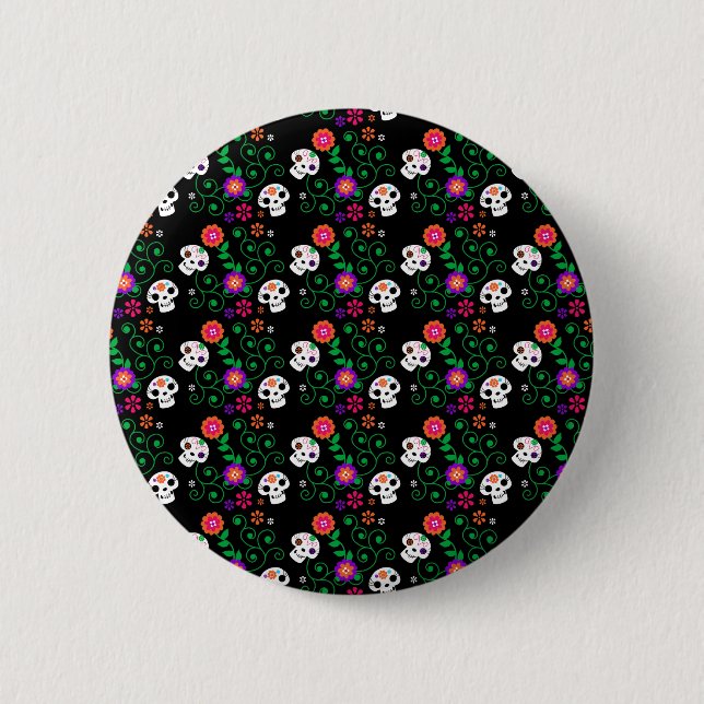 black sugar skull 6 cm round badge (Front)