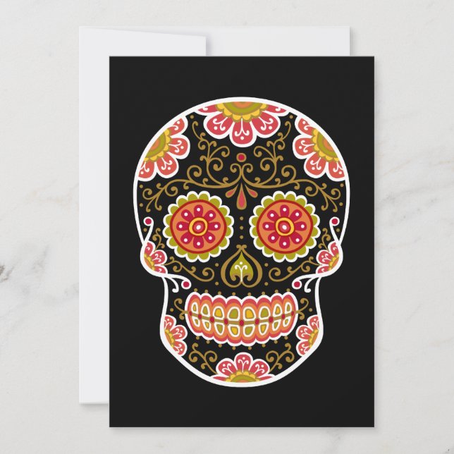 Black Sugar Skull Black 5" x 7" Invitation (Front)