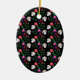 black sugar skull ceramic ornament