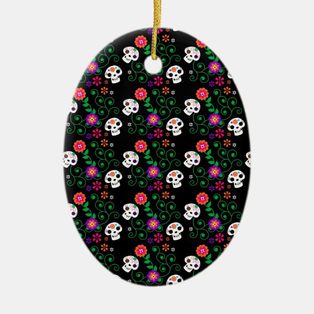 black sugar skull ceramic ornament (Front)