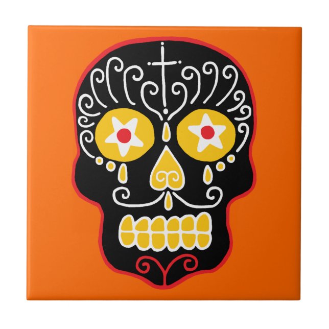 Black Sugar Skull Ceramic Tile (Front)