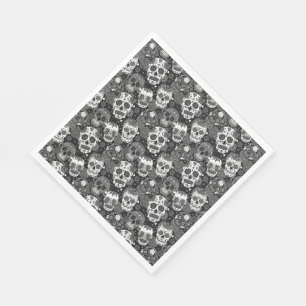 Black sugar skull floral ornamental pattern napkin