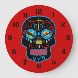 Black Sugar Skull Large Clock