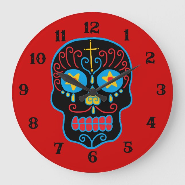 Black Sugar Skull Large Clock (Front)
