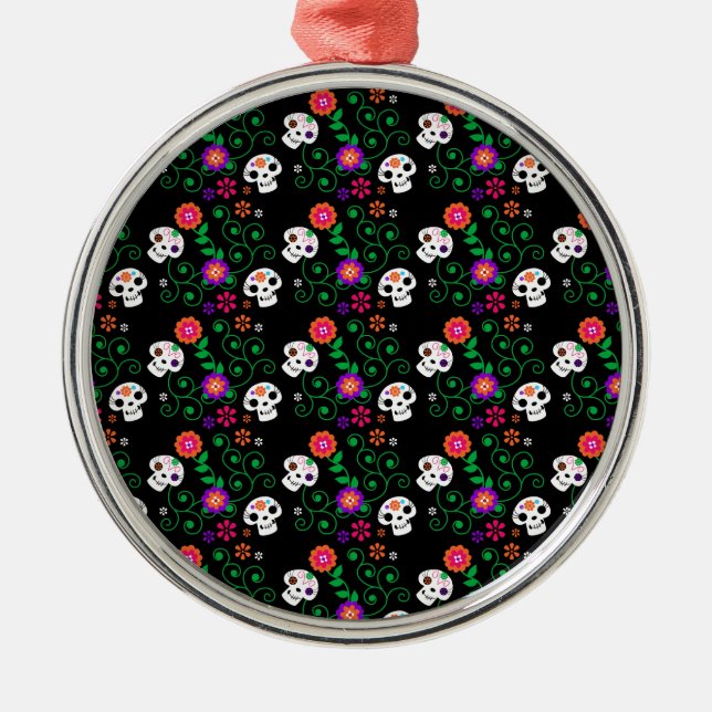 black sugar skull metal ornament (Front)