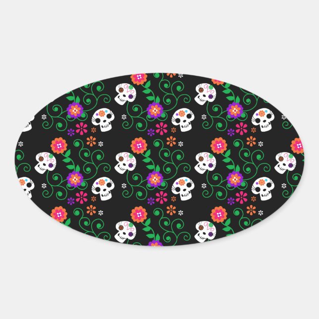 black sugar skull oval sticker (Front)