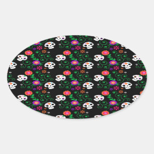 black sugar skull oval sticker