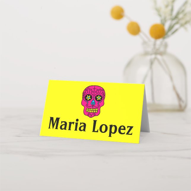 Black Sugar Skull Place Card (Front)