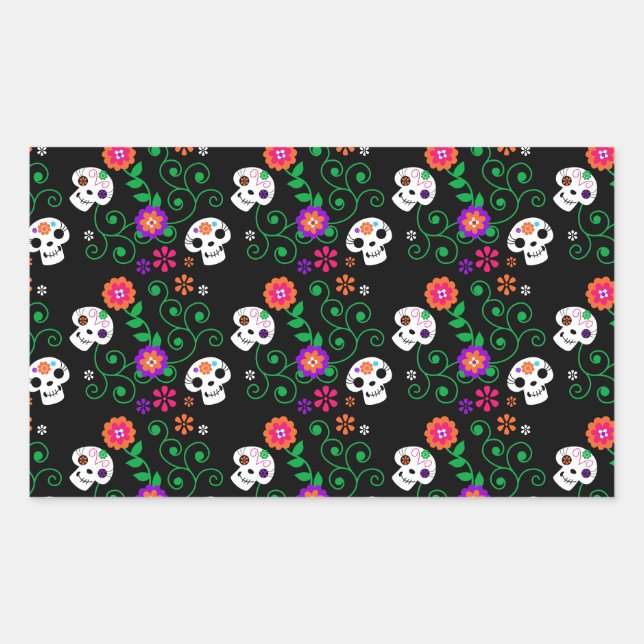 black sugar skull rectangular sticker (Front)