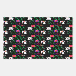 black sugar skull rectangular sticker
