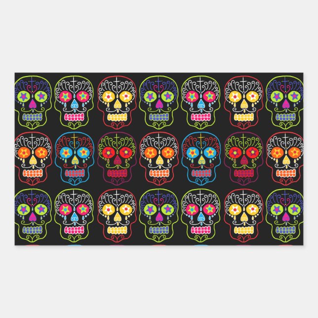 Black Sugar Skull Rectangular Sticker (Front)