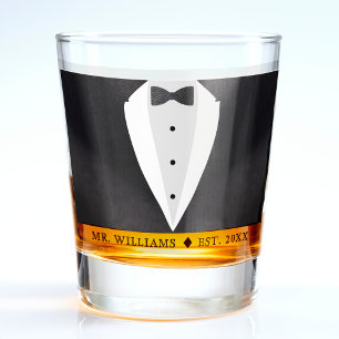 Black Suit & Bowtie Husband Groom Mr Shot Glass