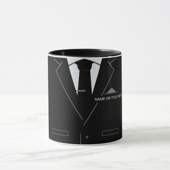 Black Suit Funny Mug Gift - Add Name / Title (Center)