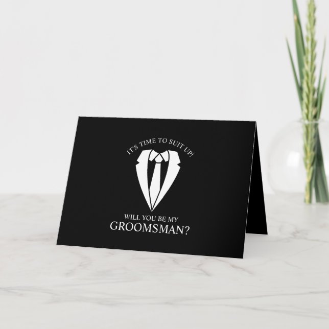 Black Suit Personalised Groomsman Proposal Invitation (Front)