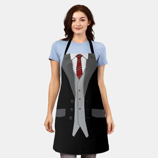 Black Suit Red Tie and Vest Apron (Worn)