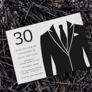 Black Suit & Tie 30th Birthday Party Invitation