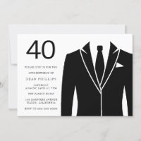 Black Suit & Tie 40th Birthday Party Invitation