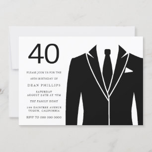 Black Suit & Tie 40th Birthday Party Invitation