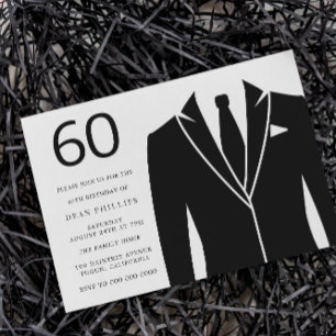 Black Suit & Tie 60th Birthday Party Invitation
