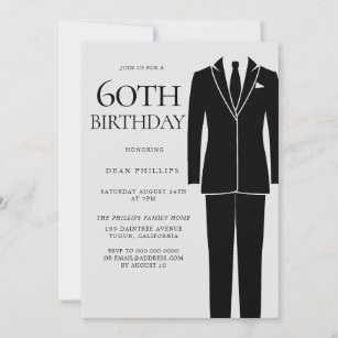 Black Suit & Tie Mens 60th Birthday Party Invitation