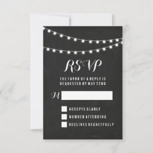 Black Summer String Light Wedding RSVP Card