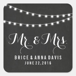 Black Summer String Light Wedding Stickers