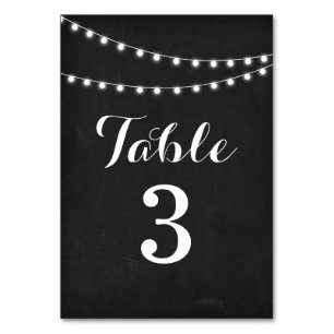 Black Summer String Light Wedding Table Numbers