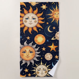 Black Sun and Moon Beach Towel